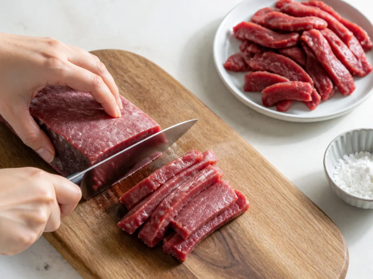 homemade mongolian beef — step 1: freeze and slice the beef
