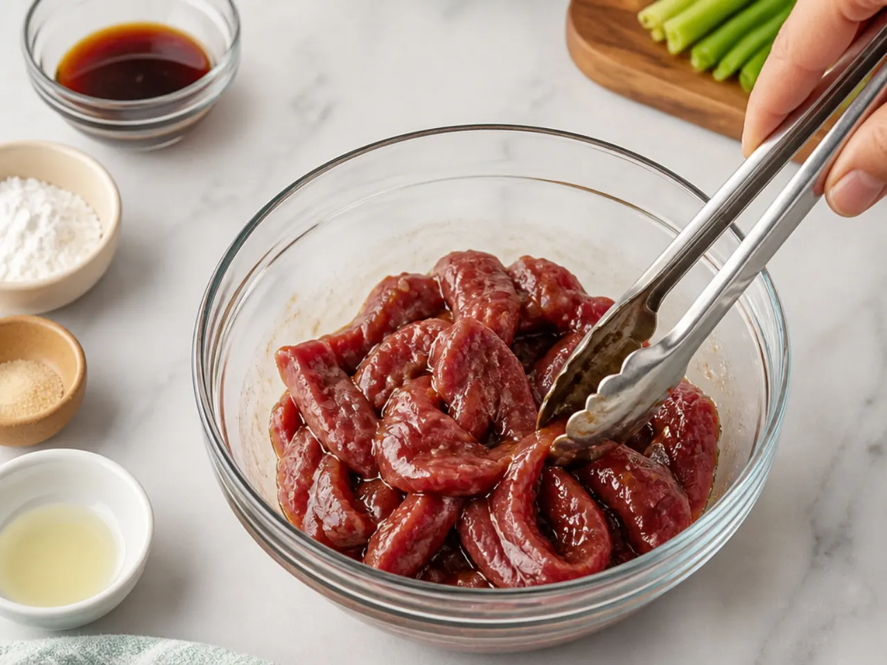 homemade mongolian beef — step 2: velvet and marinate