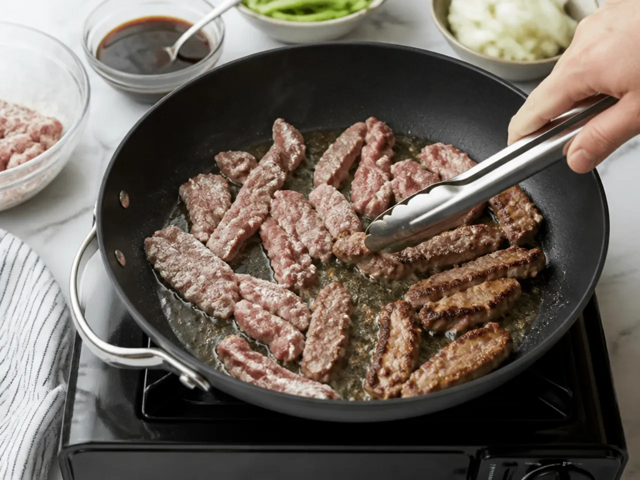 homemade mongolian beef — step 4: dredge and sear the beef