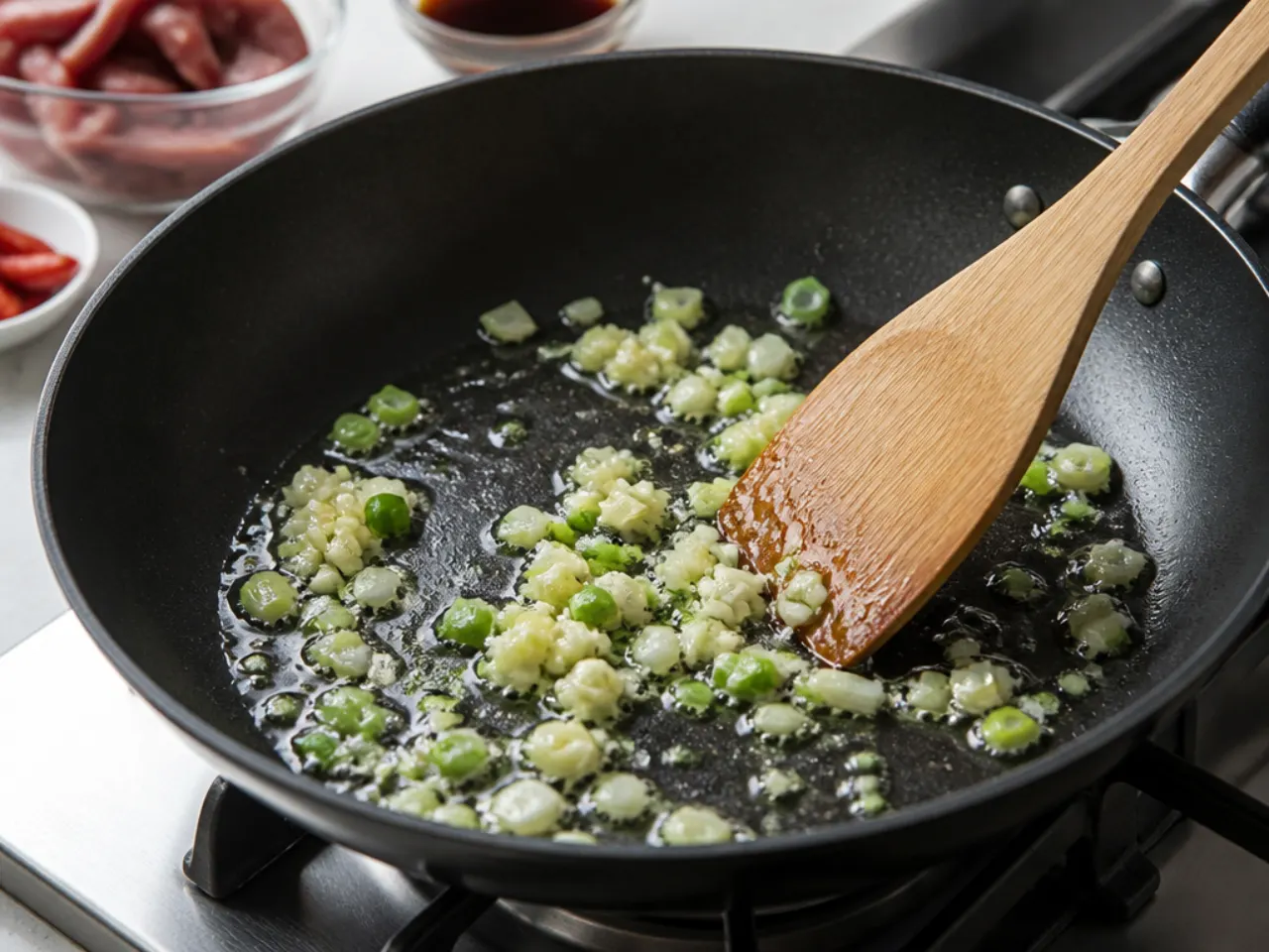homemade mongolian beef — step 5: cook the aromatics