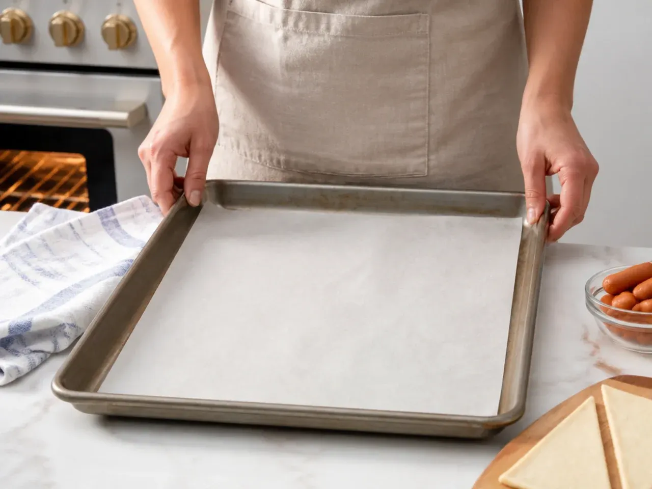 homemade pigs in a blanket — step 1: preheat and prep the tray