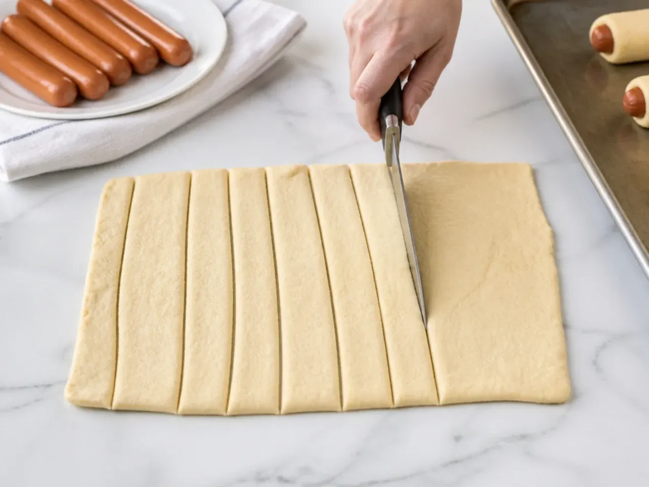 homemade pigs in a blanket — step 3: cut the dough