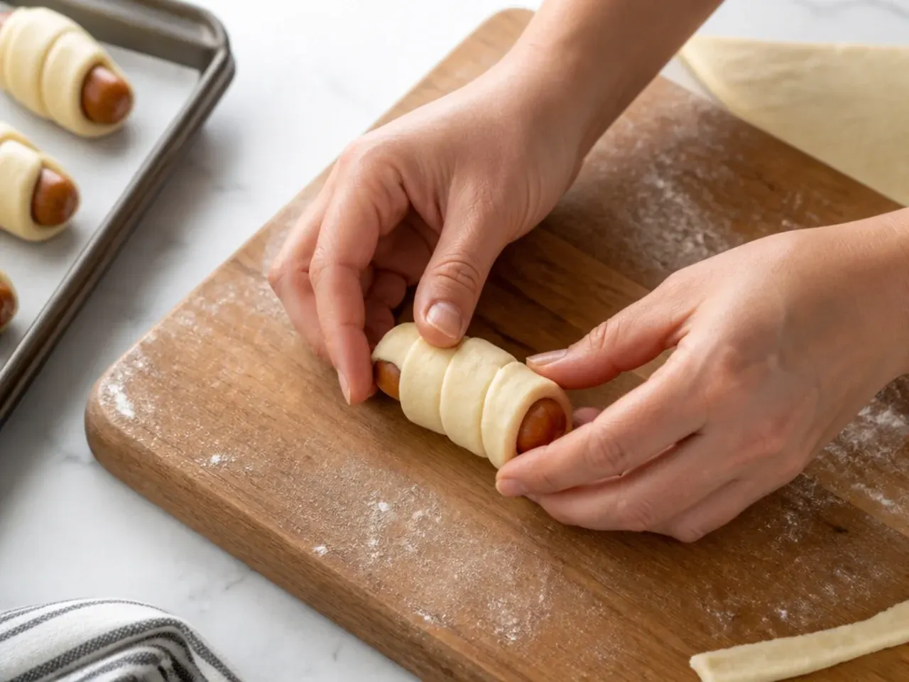 homemade pigs in a blanket — step 4: wrap snugly