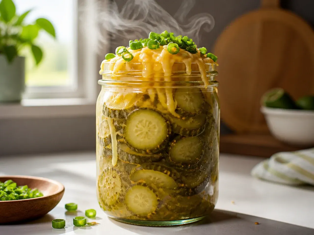 Large family-size jar of mild sweet and sour pickle rounds.