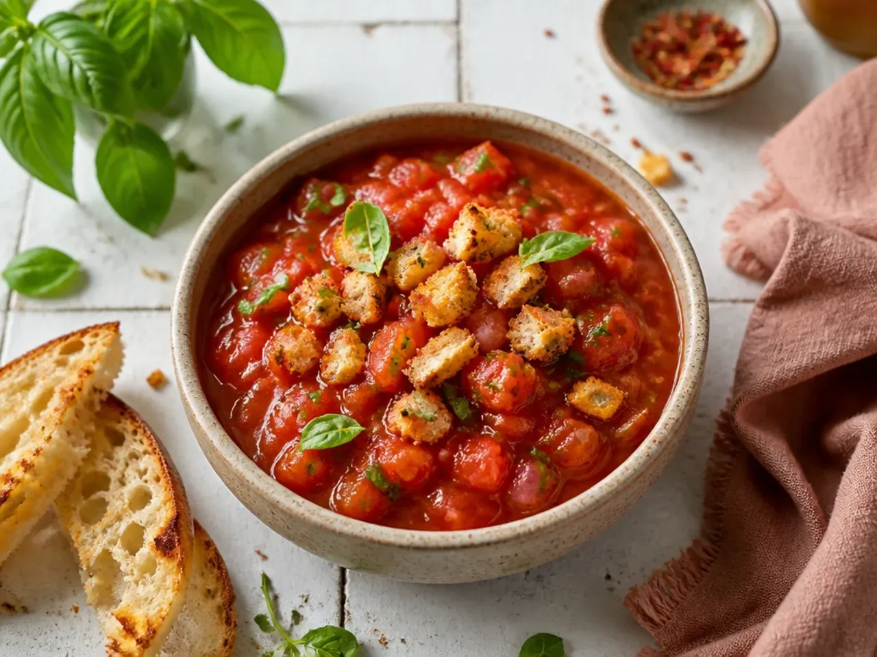 Simple four-ingredient salsa in a small bowl next to open cans of tomatoes and a jar of salt