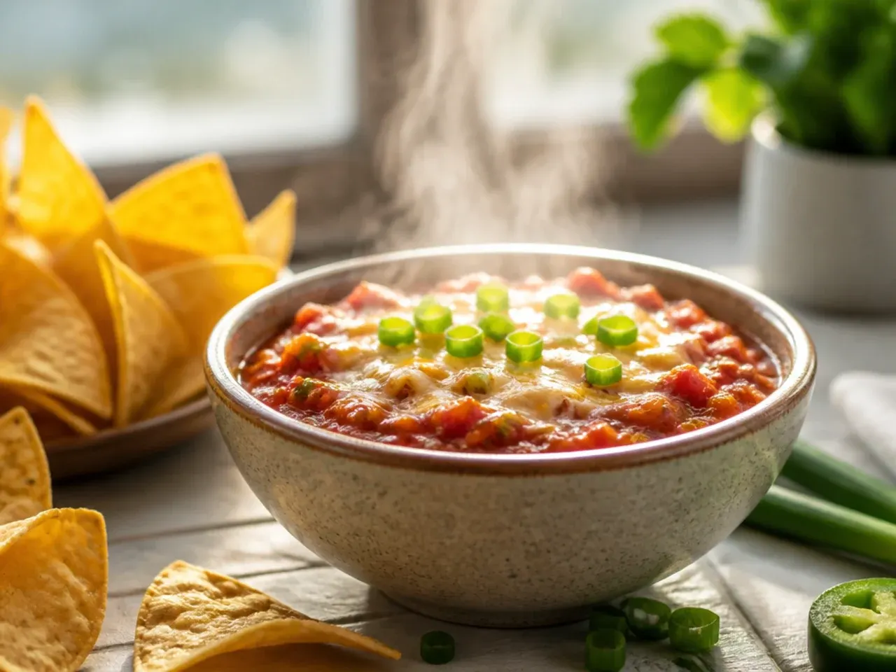 Mild, kid-friendly salsa in a bowl with visible green bell pepper instead of jalapeno