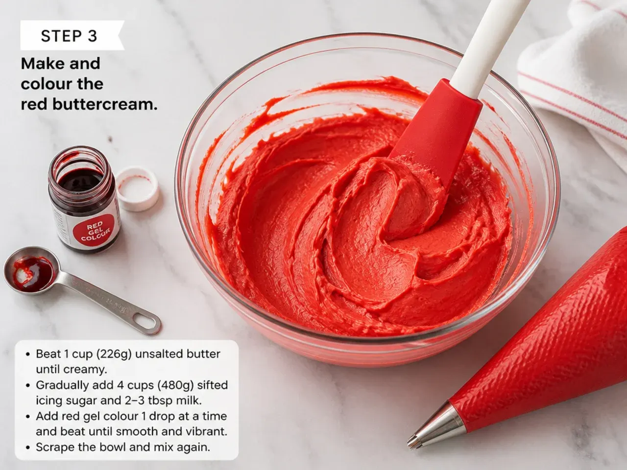 homemade spiderman cake — step 3: make and colour the red buttercream
