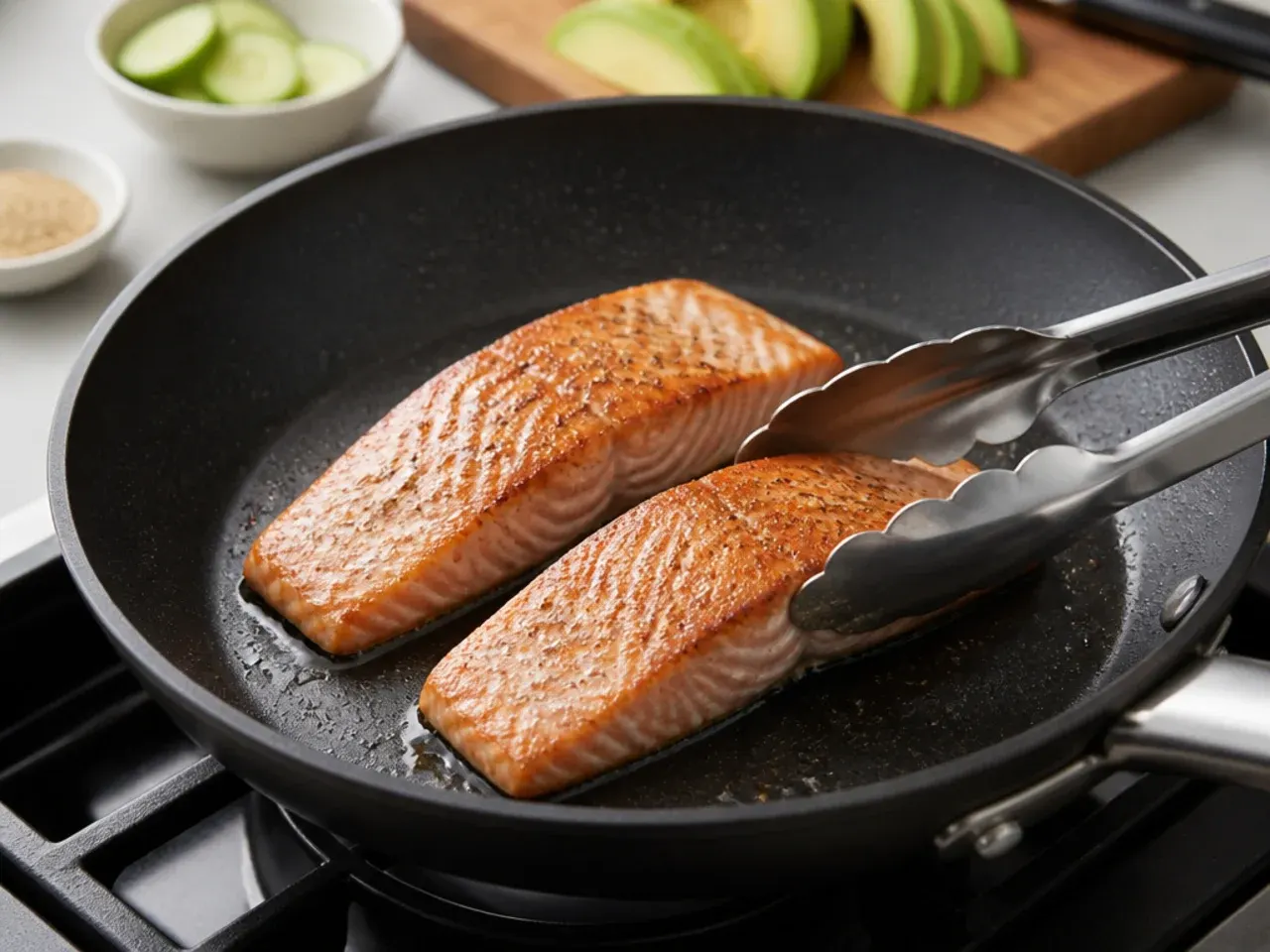 homemade sushi bowl — step 4: sear the salmon