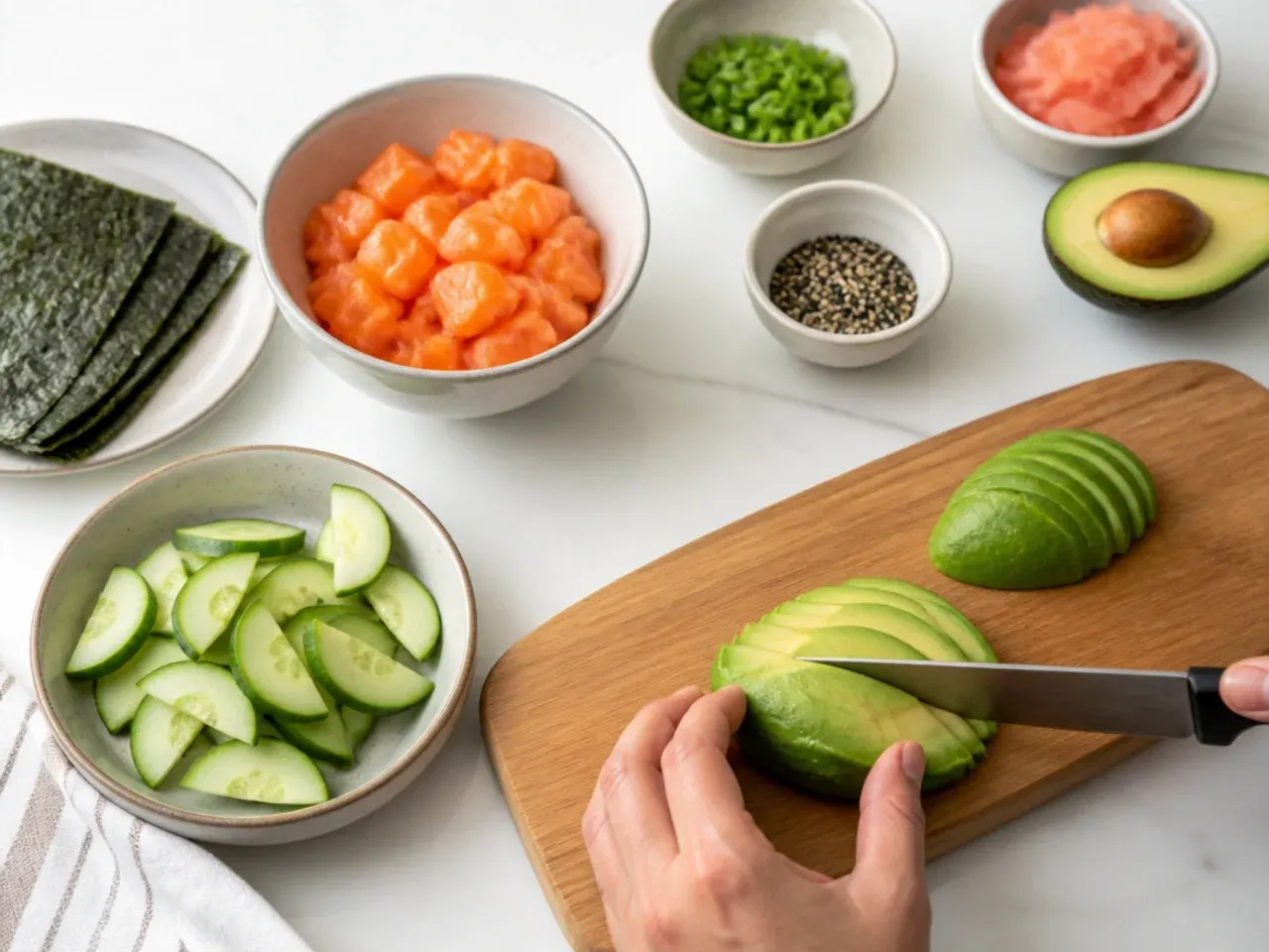 homemade sushi bowl — step 6: prep the toppings