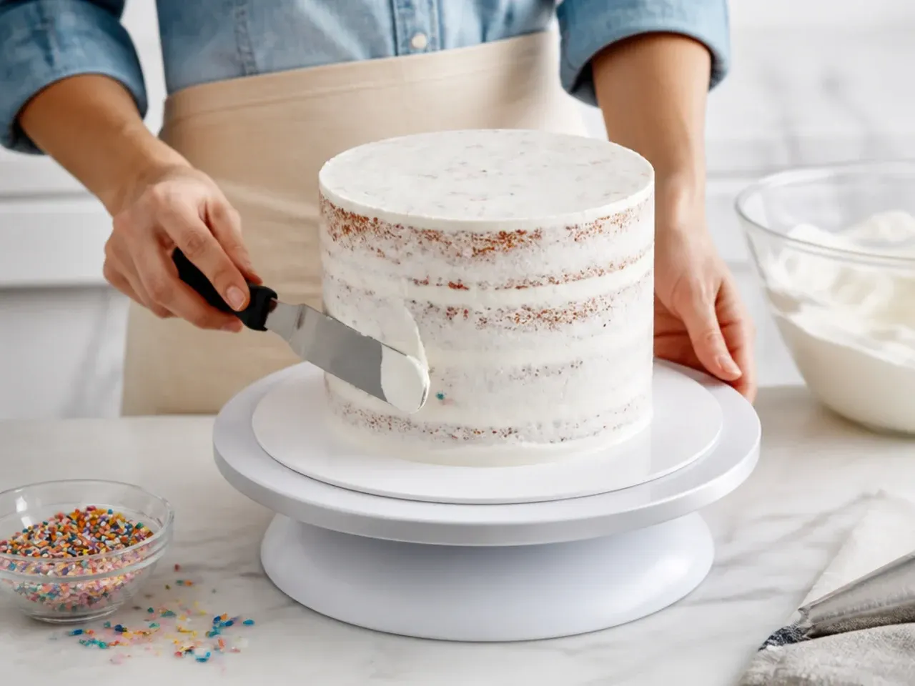 homemade unicorn cake — step 4: stack and crumb coat