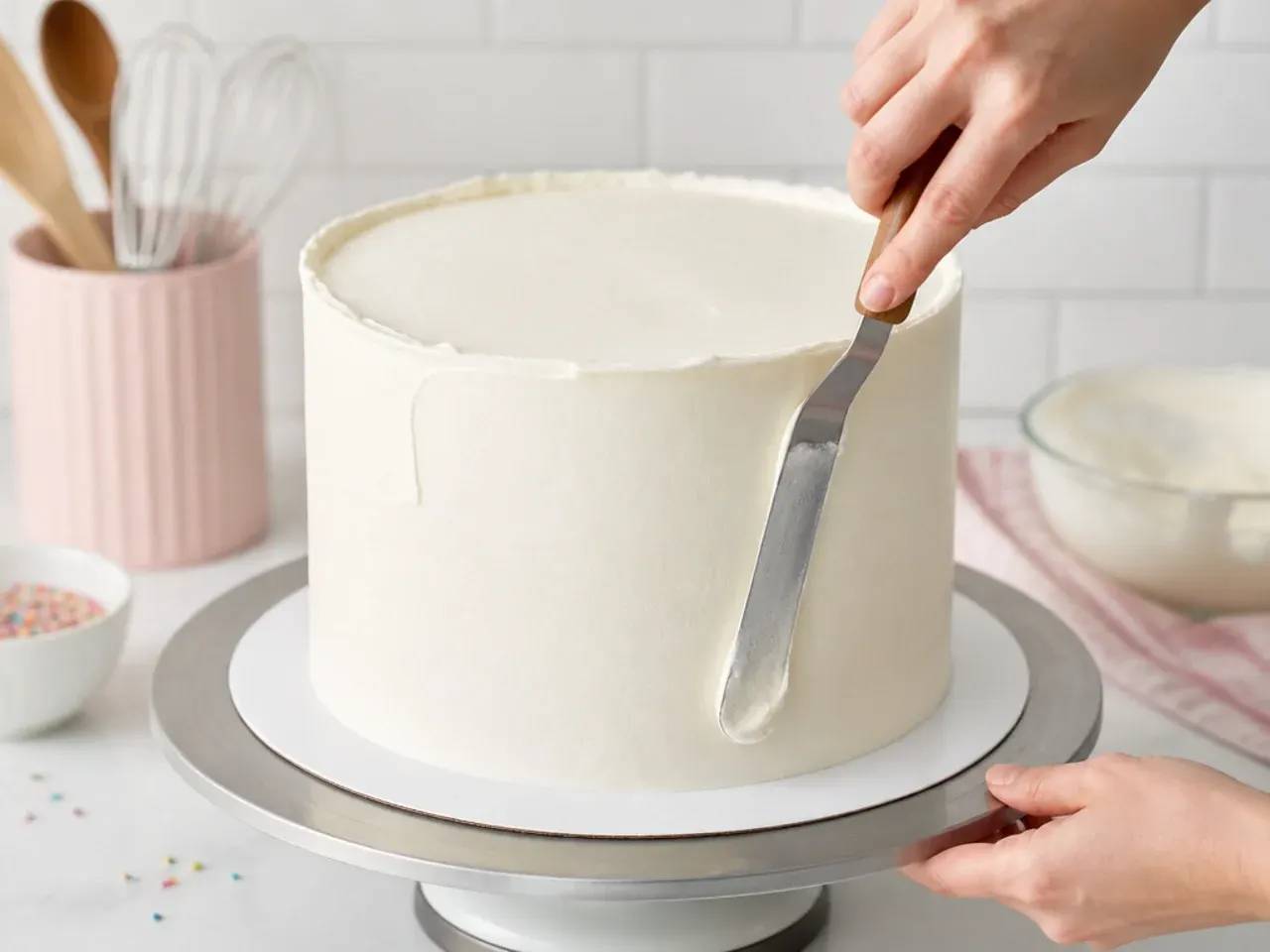 homemade unicorn cake — step 5: apply the final white coat