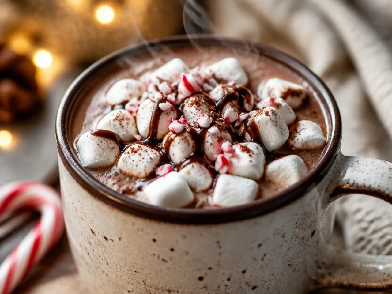 Layered hot chocolate gift jar tied with ribbon and a handwritten instruction tag