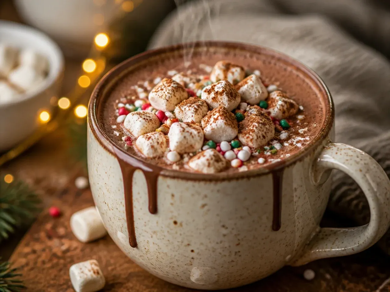 Jar of homemade hot chocolate mix with a scoop resting on top