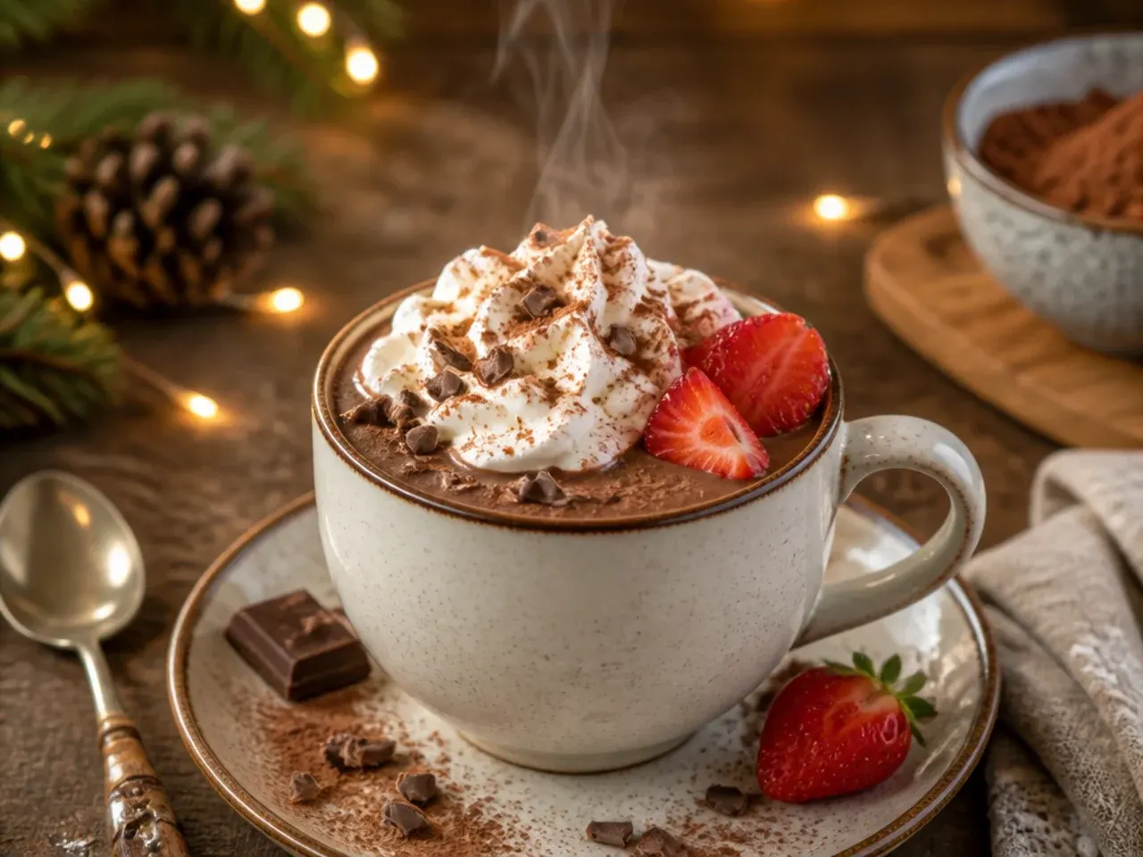 Child-friendly mild hot chocolate in a mug with mini marshmallows