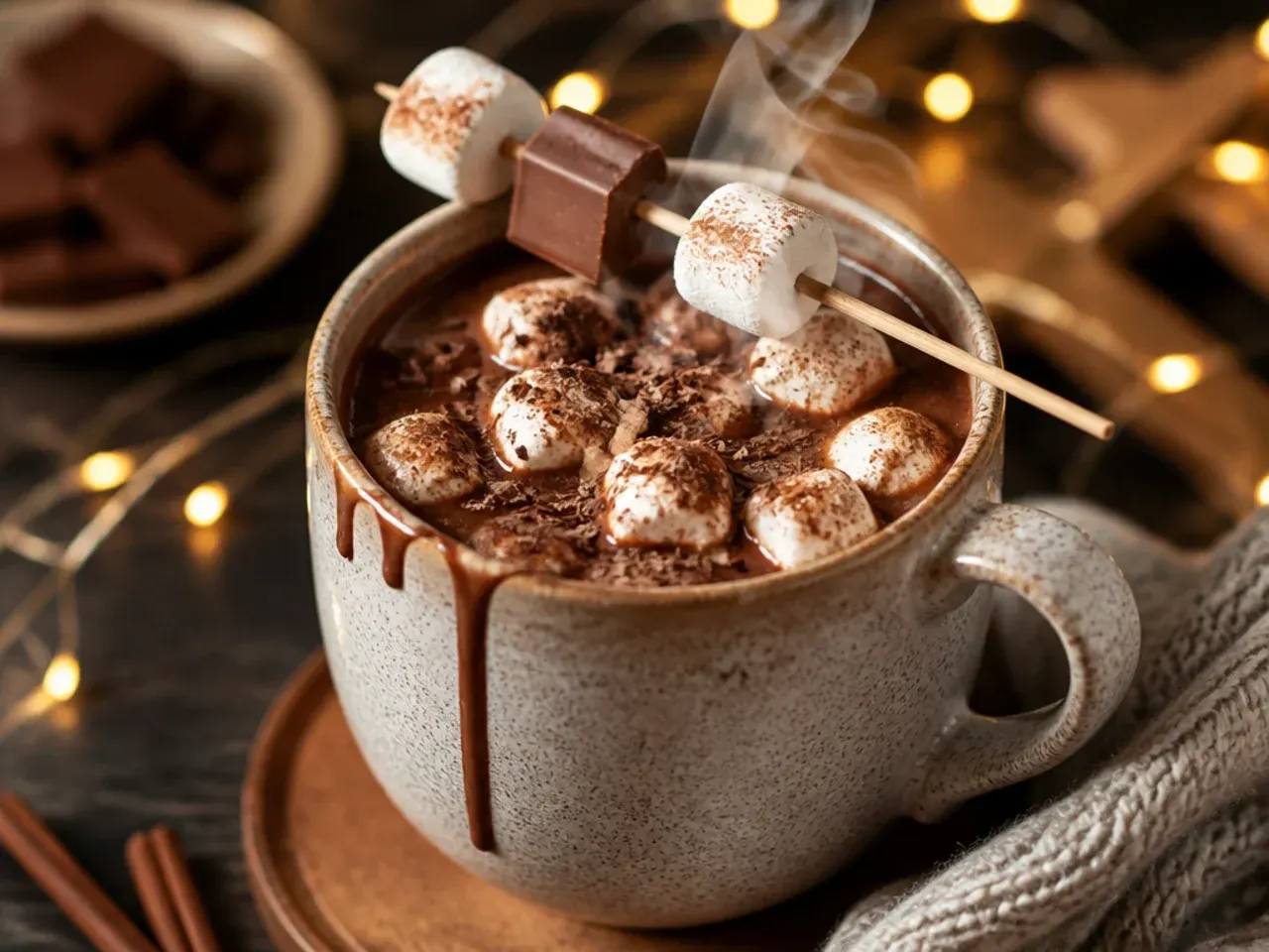 Homemade from-scratch hot chocolate made by melting dark chocolate into milk