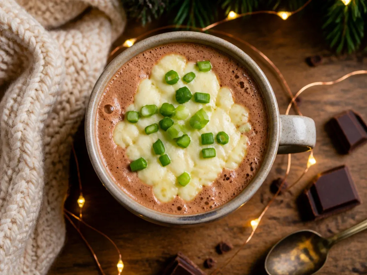 Frothy hot chocolate with a thick foam top made using a blender