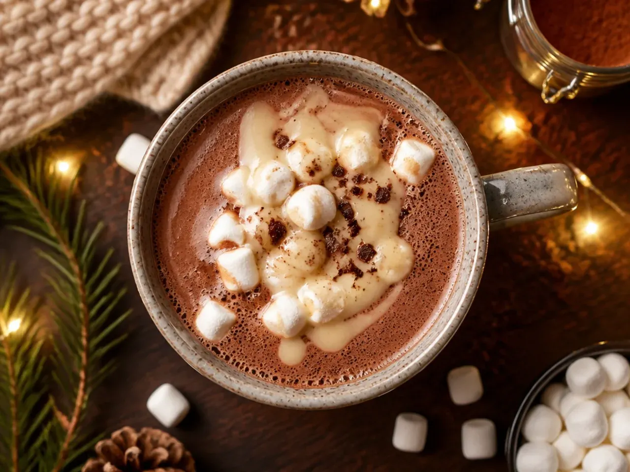 Classic homemade hot chocolate in a white mug