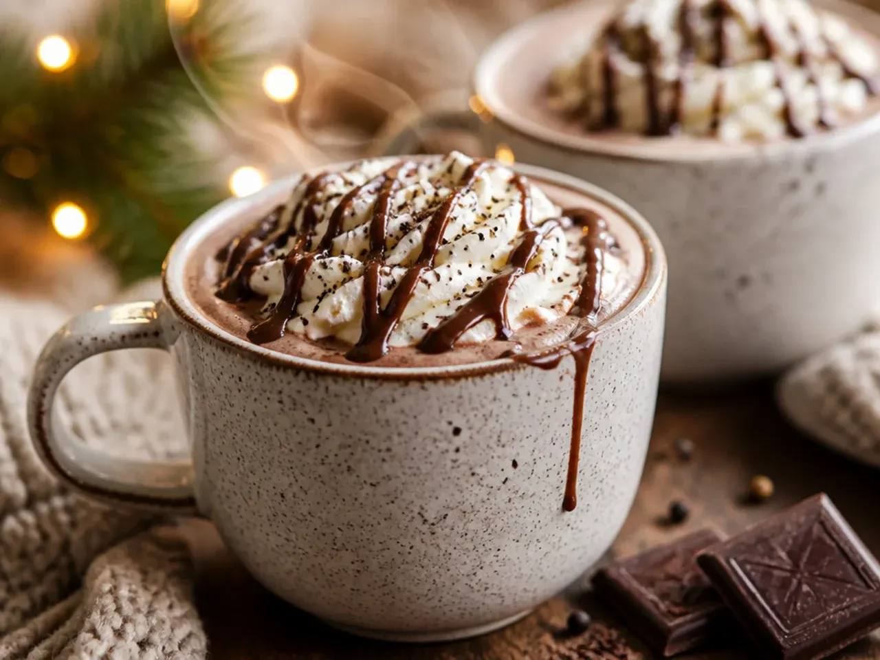 Single mug of microwave hot chocolate with a spoon