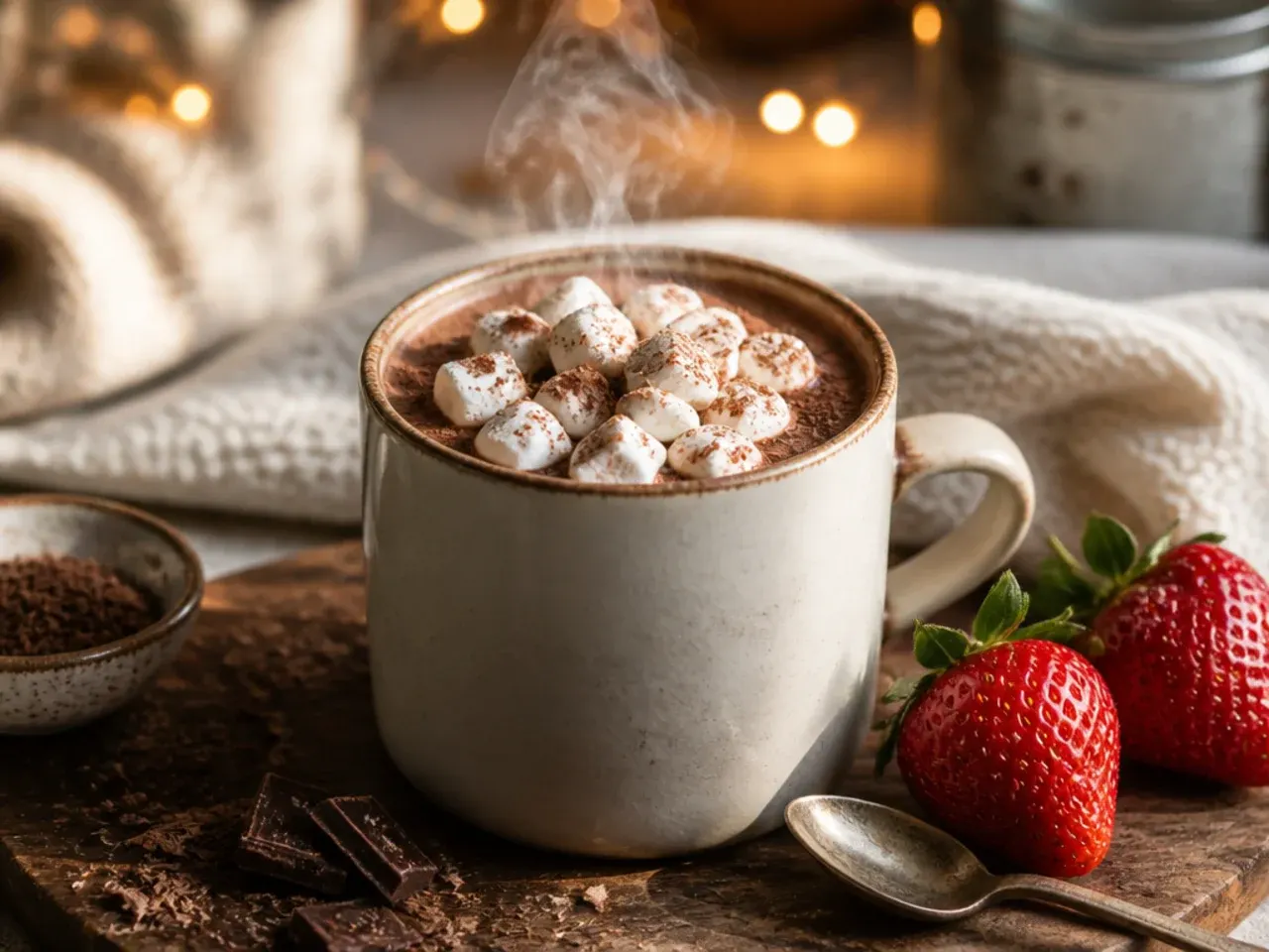 Chopped chocolate melting into warm milk in a saucepan