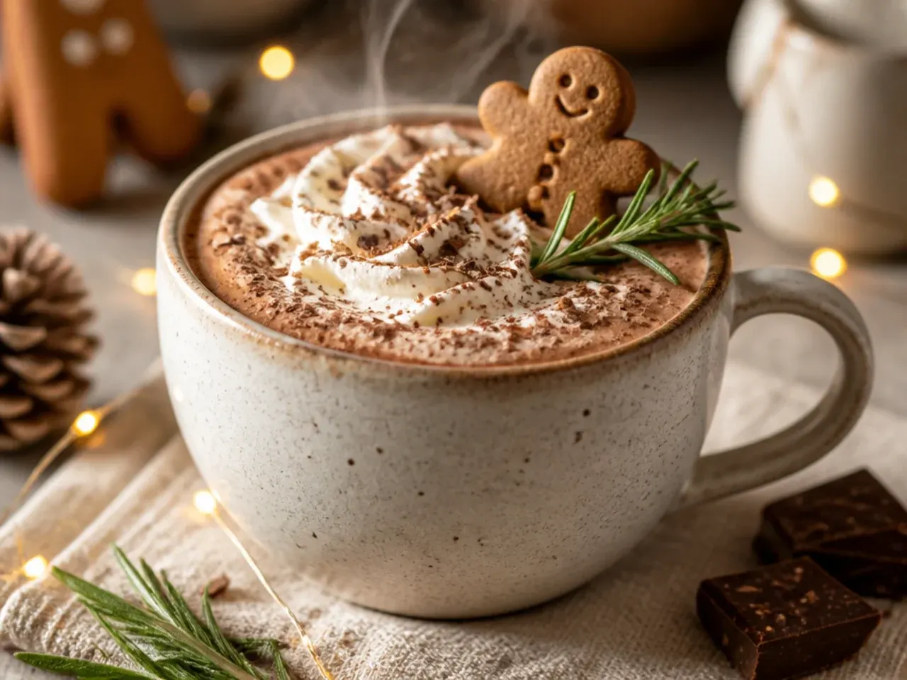 Gingerbread hot chocolate dusted with ground ginger