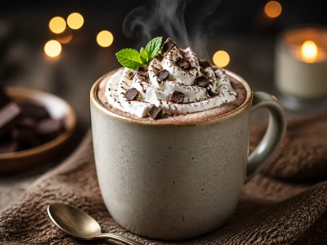 Large jug of homemade hot chocolate for a party