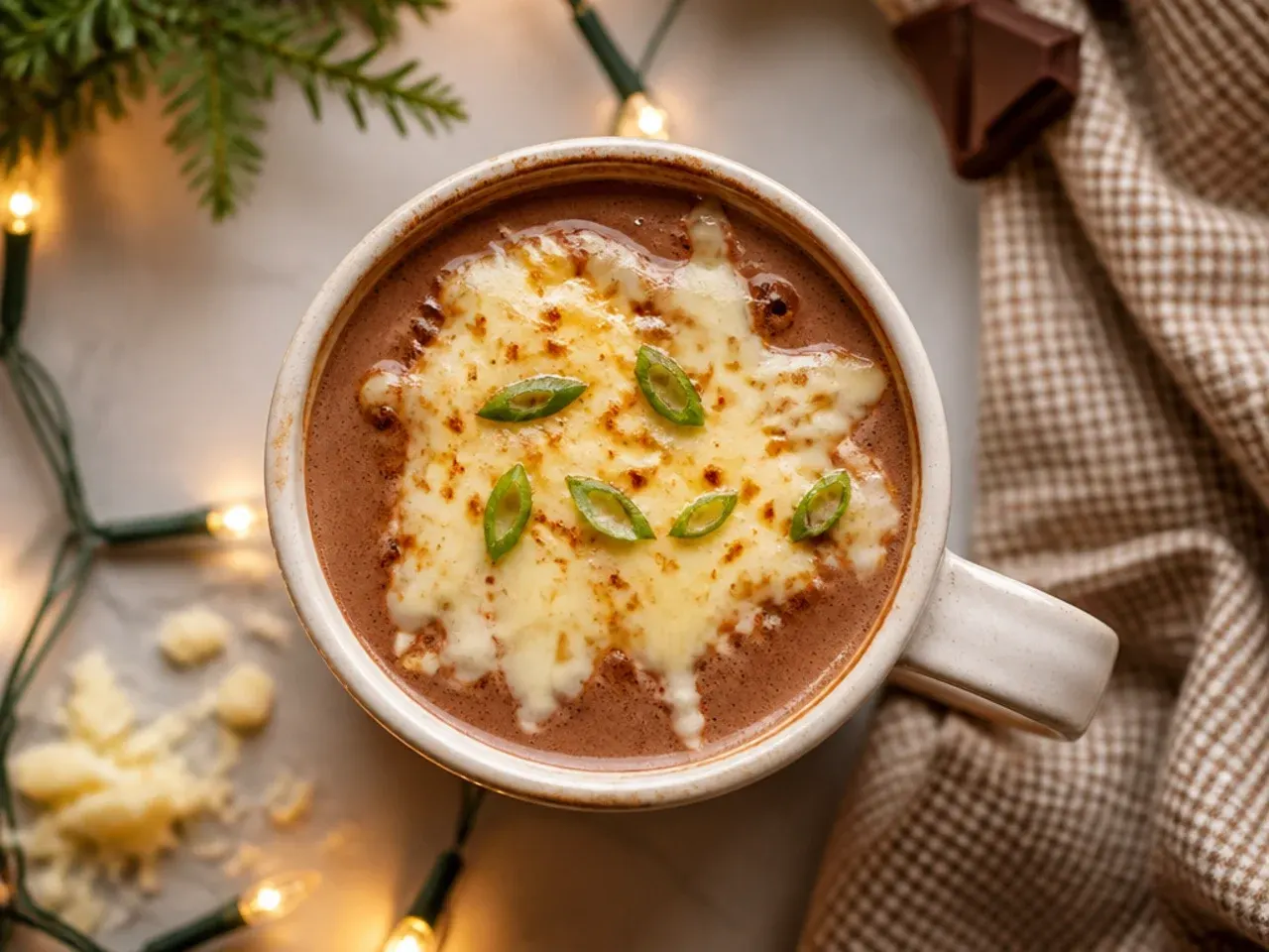 Eggnog hot chocolate topped with grated nutmeg