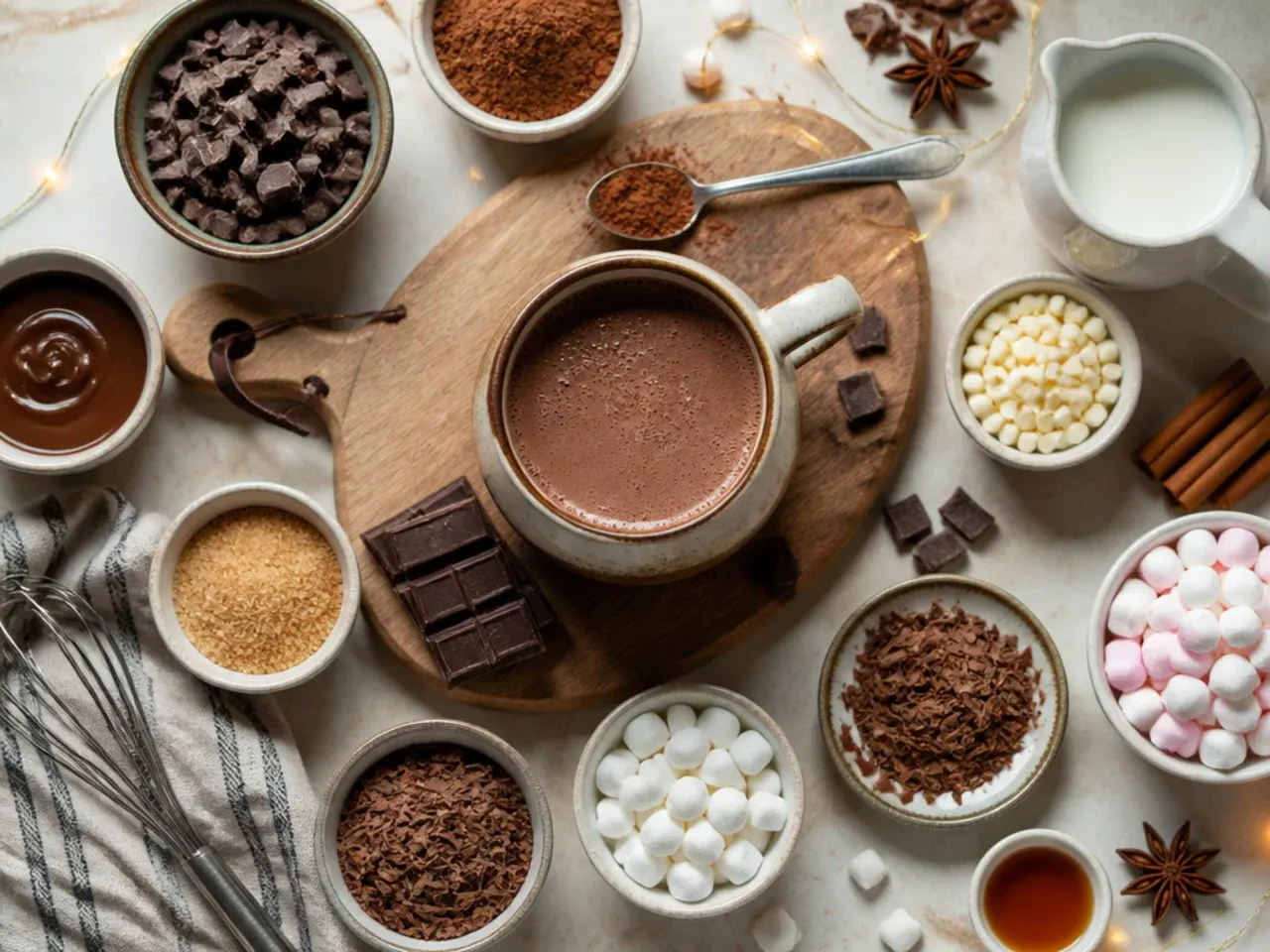 Whisking hot chocolate smooth in a saucepan