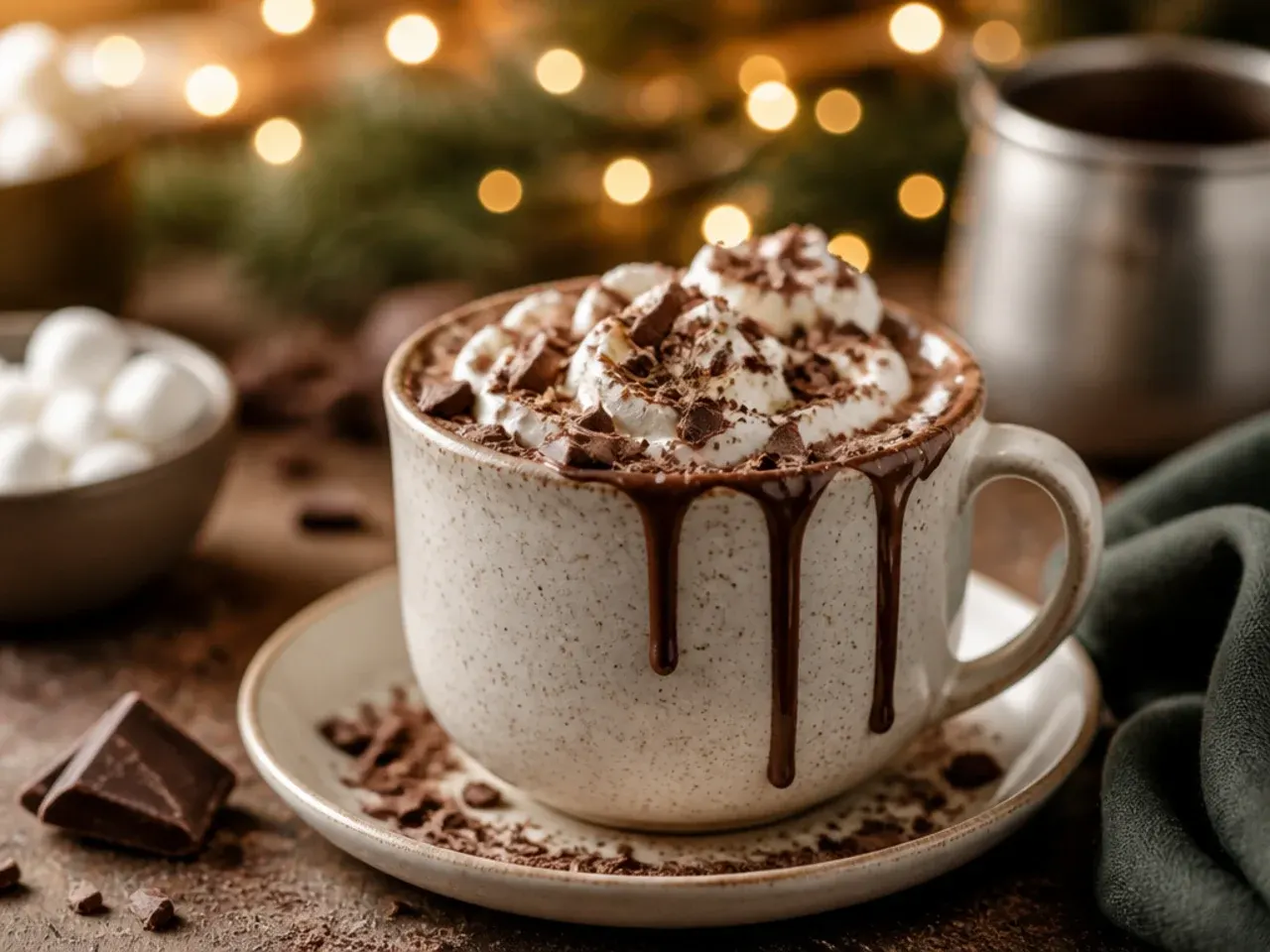 Hot chocolate served with shortbread biscuits for dunking