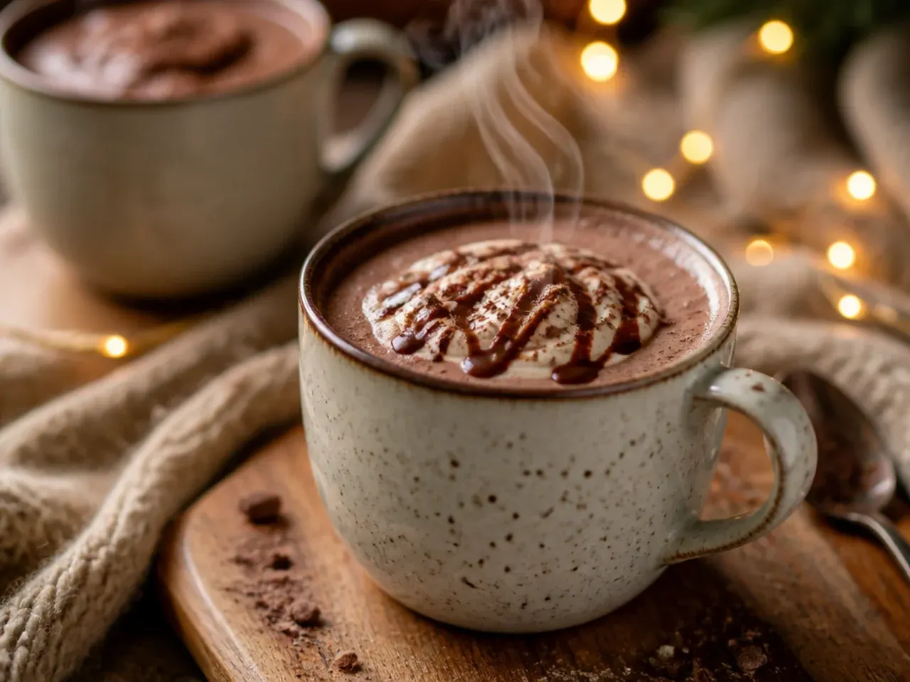 Oat milk hot chocolate in a glass mug with visible foam