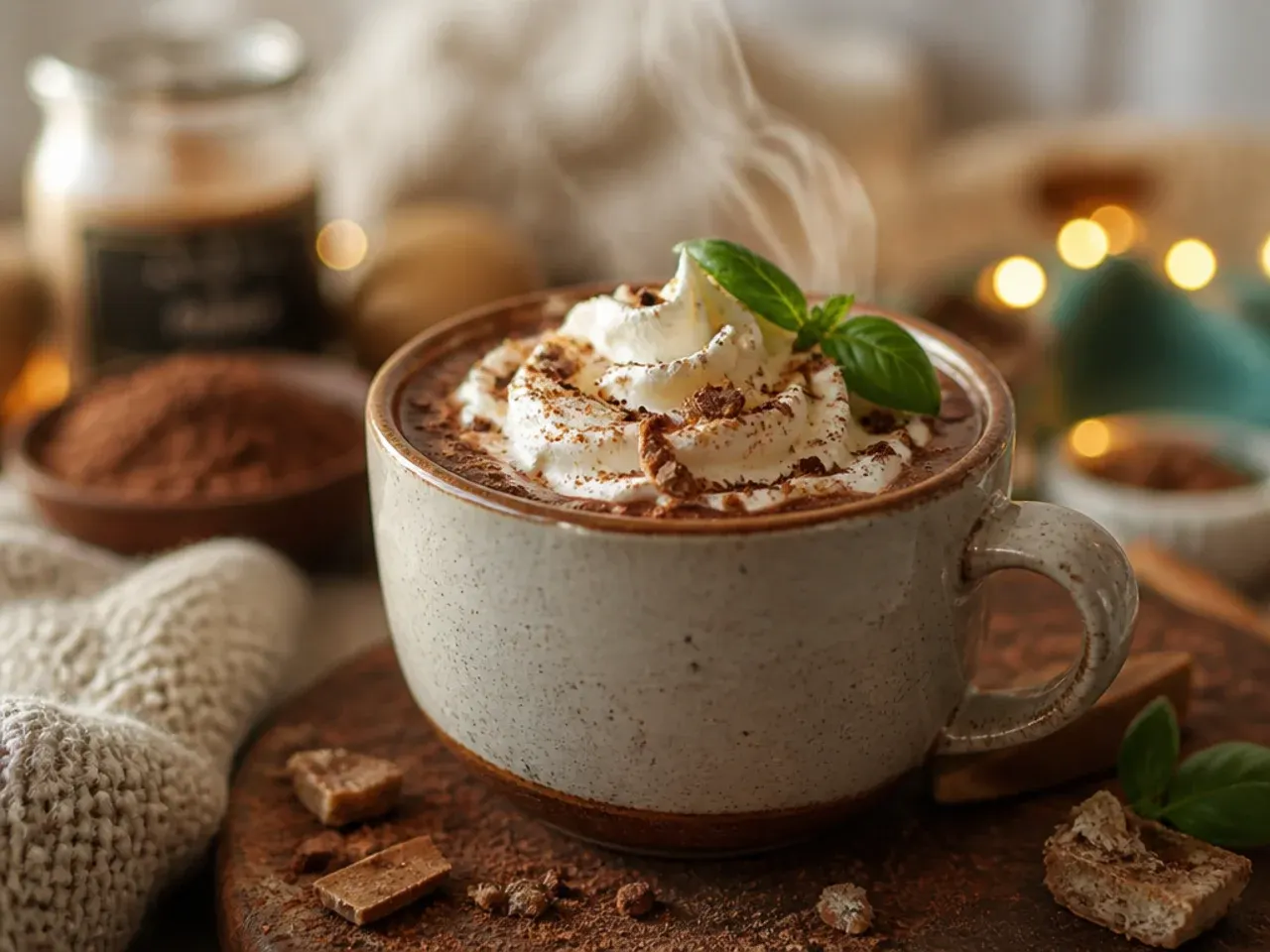 Thick creamy hot chocolate poured from a small jug