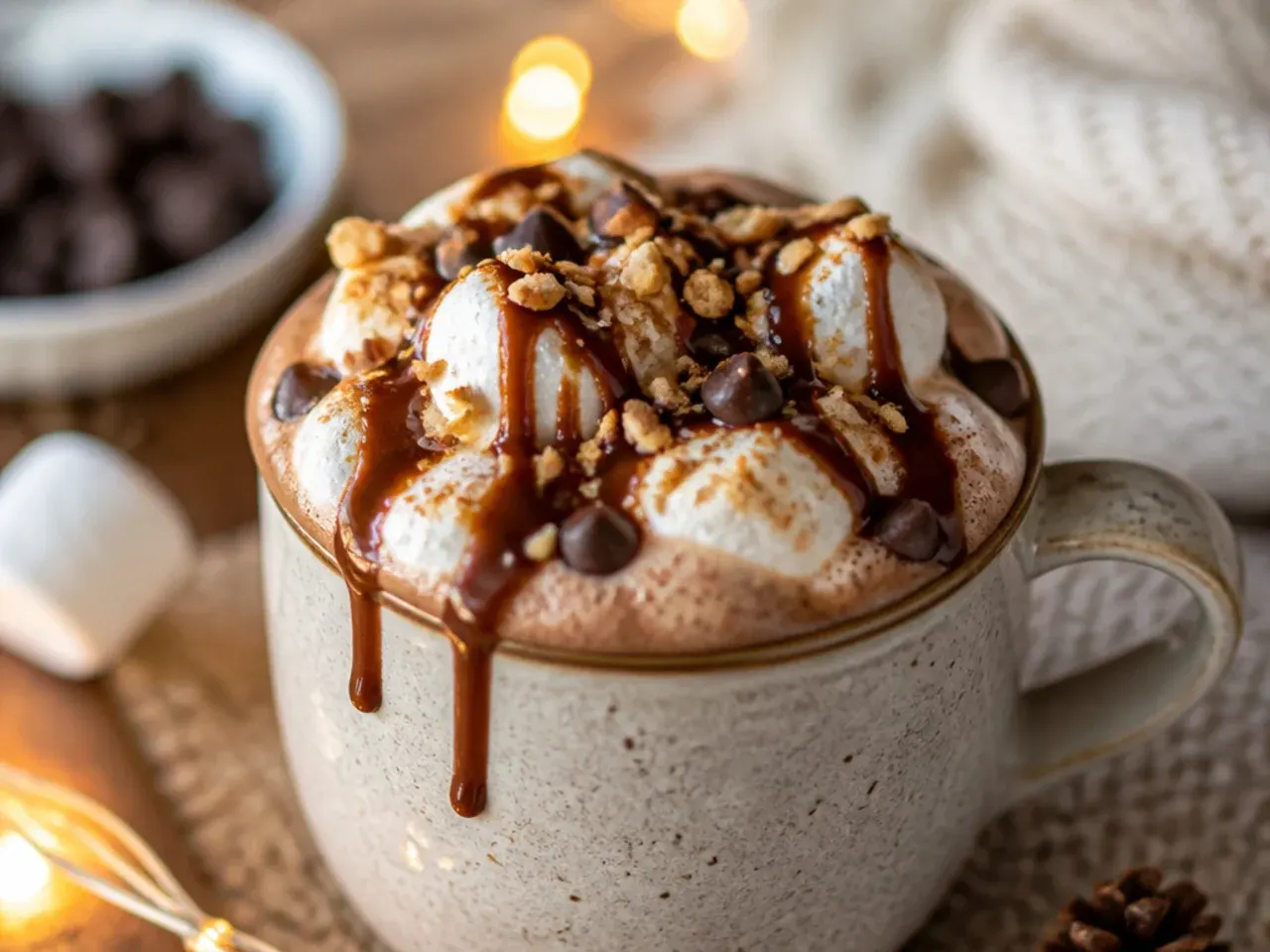 Jar of homemade hot chocolate mix with a scoop