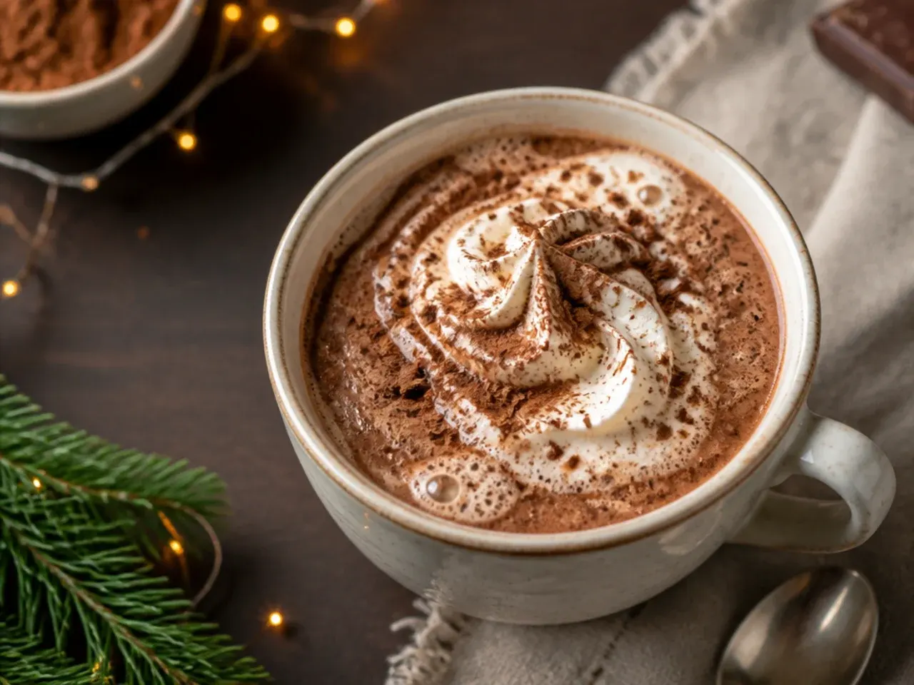 Mug of hot chocolate being made in the microwave