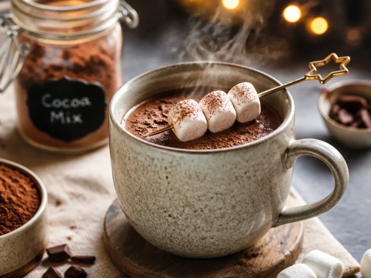 Homemade cocoa and sugar mix in a glass jar