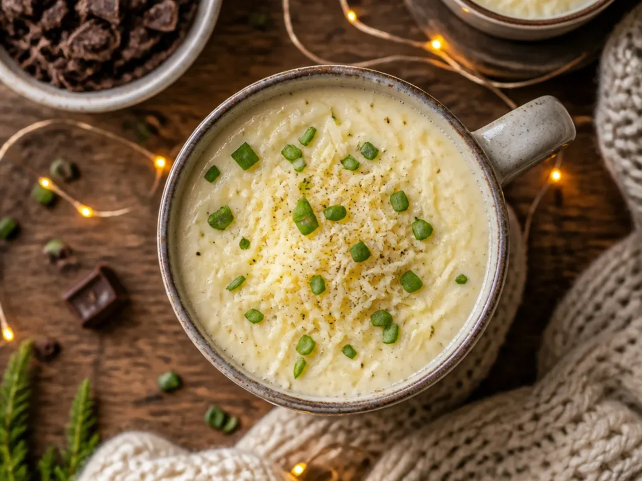 White hot chocolate topped with white chocolate shavings