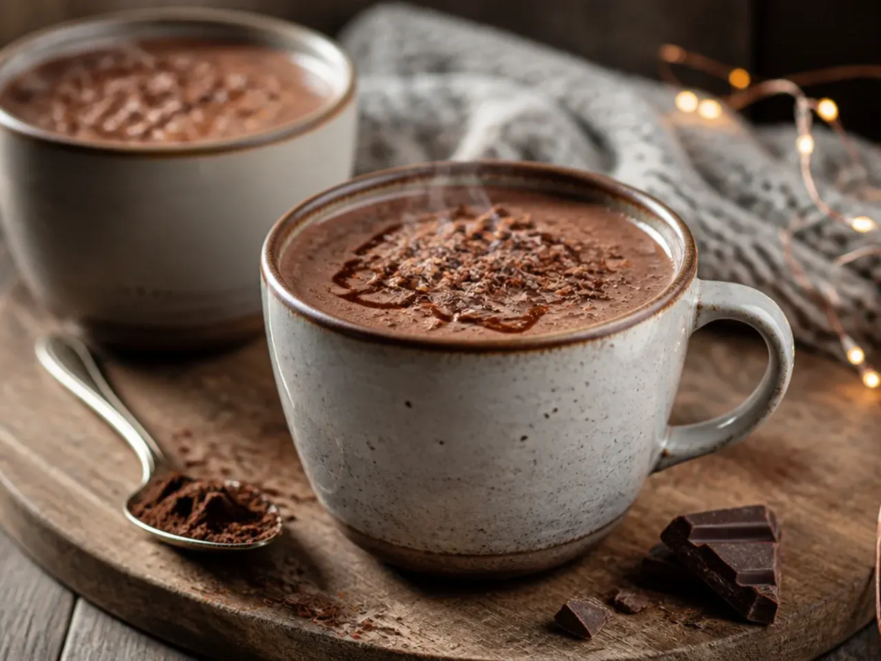 Vegan hot chocolate made with oat milk in a mug