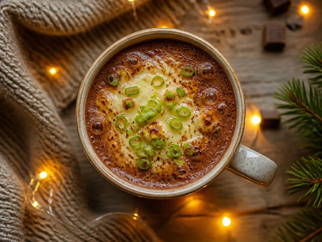 Classic hot chocolate made with cocoa powder being whisked in a small saucepan on the stove