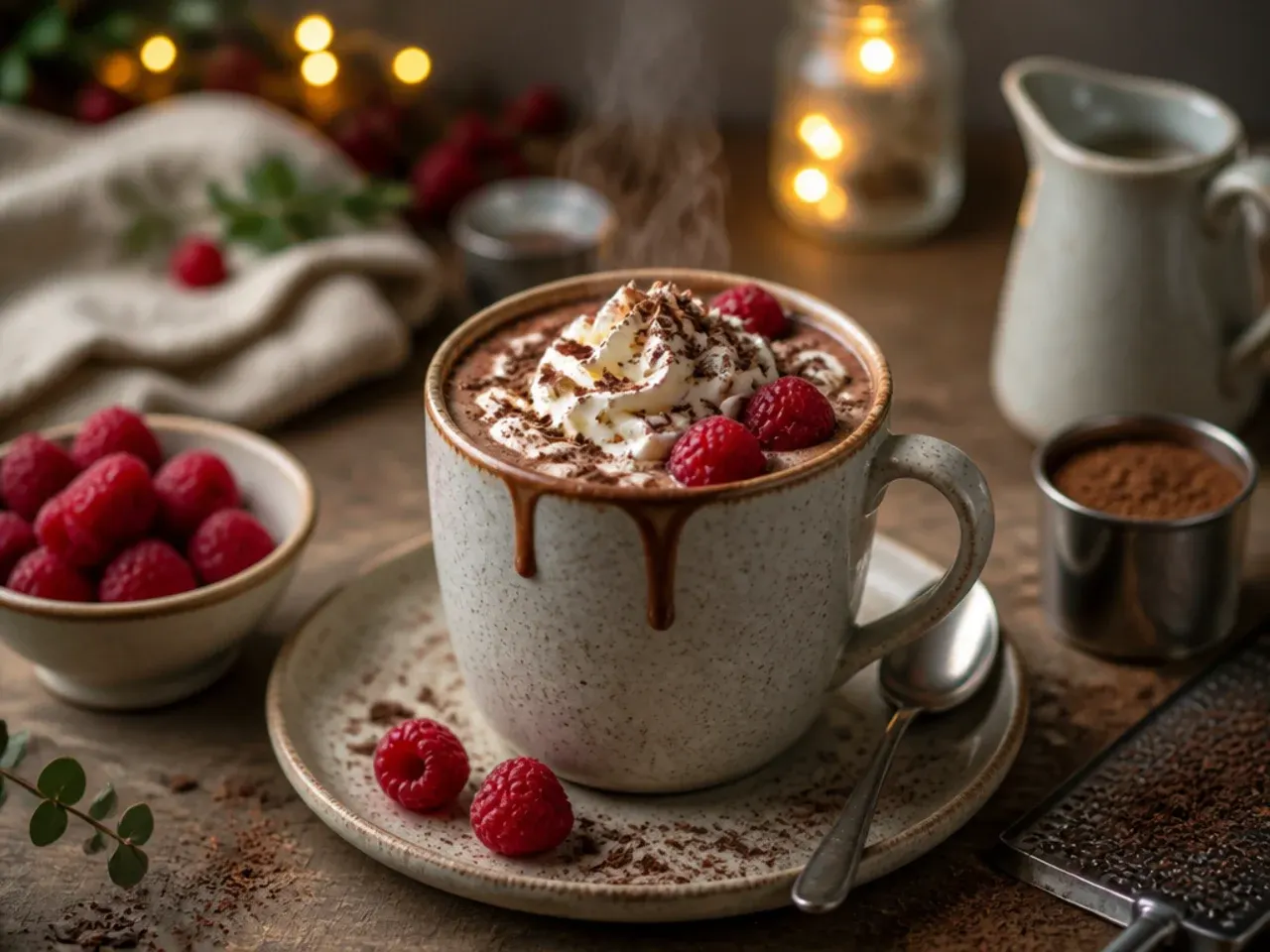Simple four-ingredient hot chocolate in a plain white mug