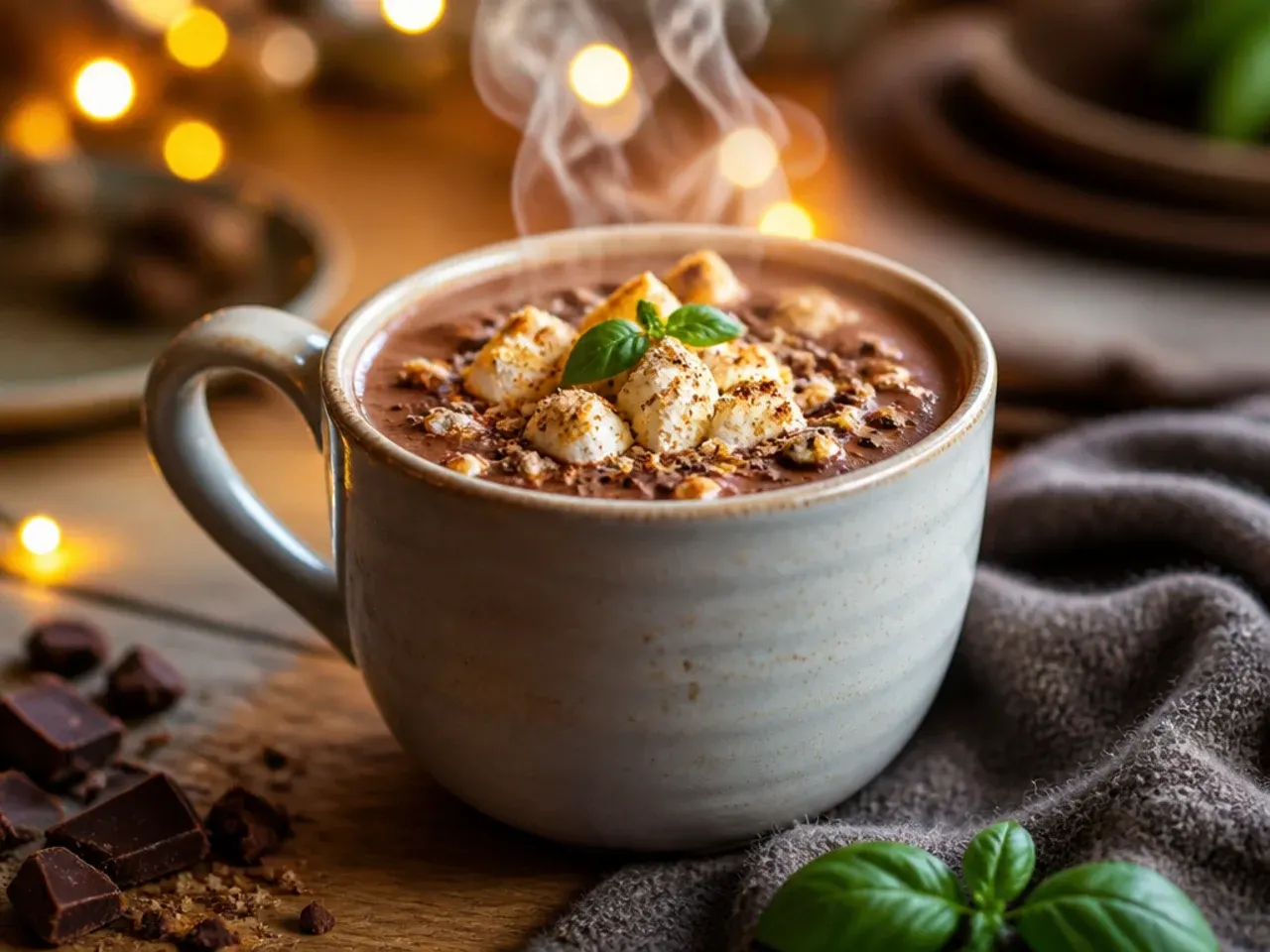 Extra creamy hot chocolate with visible thick, glossy texture in a glass mug
