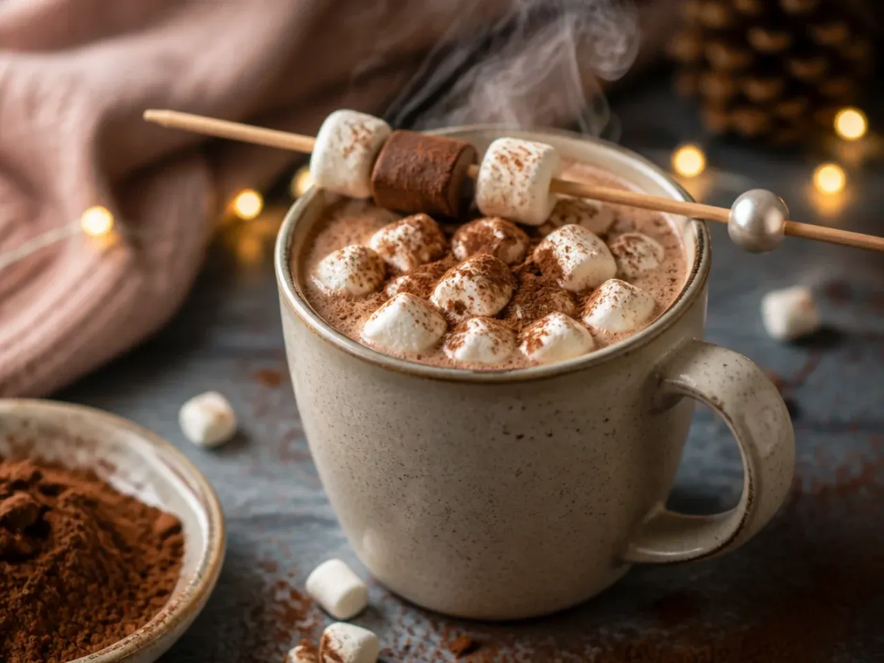 Jar of homemade hot chocolate mix with cocoa powder, ready to gift or store