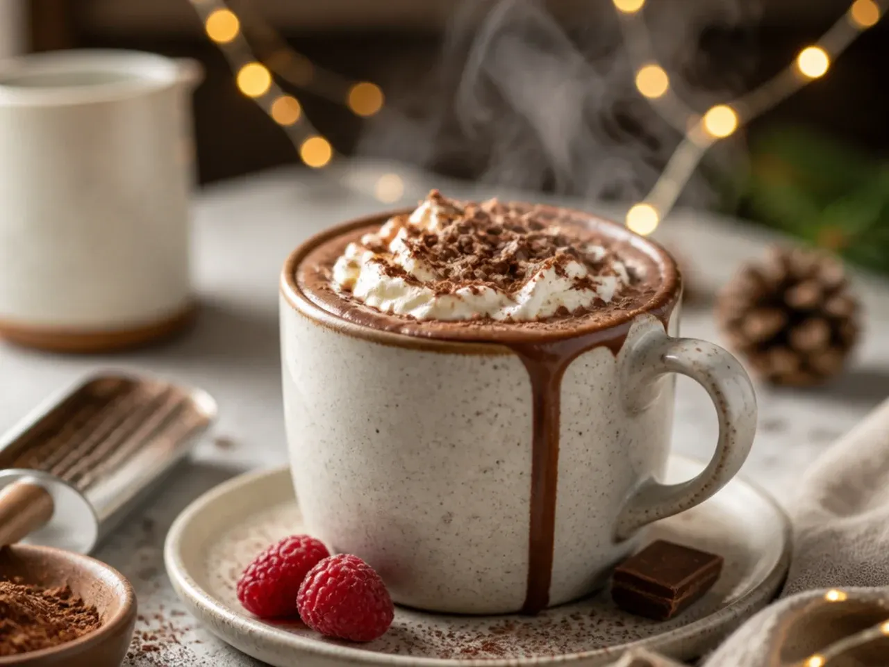 Simple three-ingredient hot chocolate in a clear glass mug