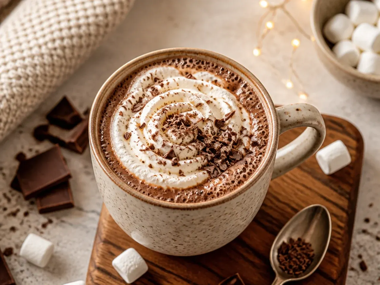 Steaming mug of quick hot chocolate made in under two minutes