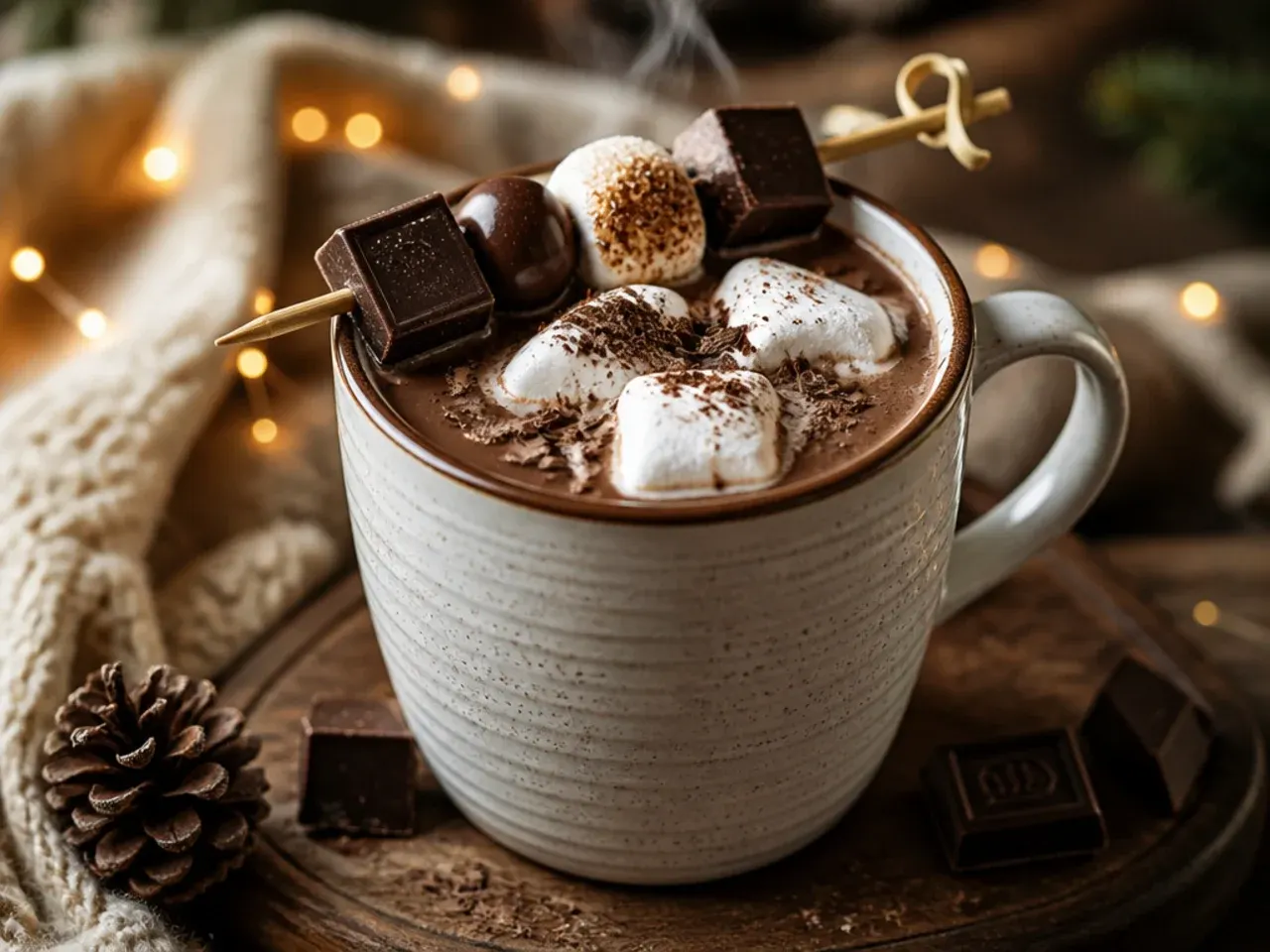 Chopped dark chocolate melting into warm milk in a saucepan