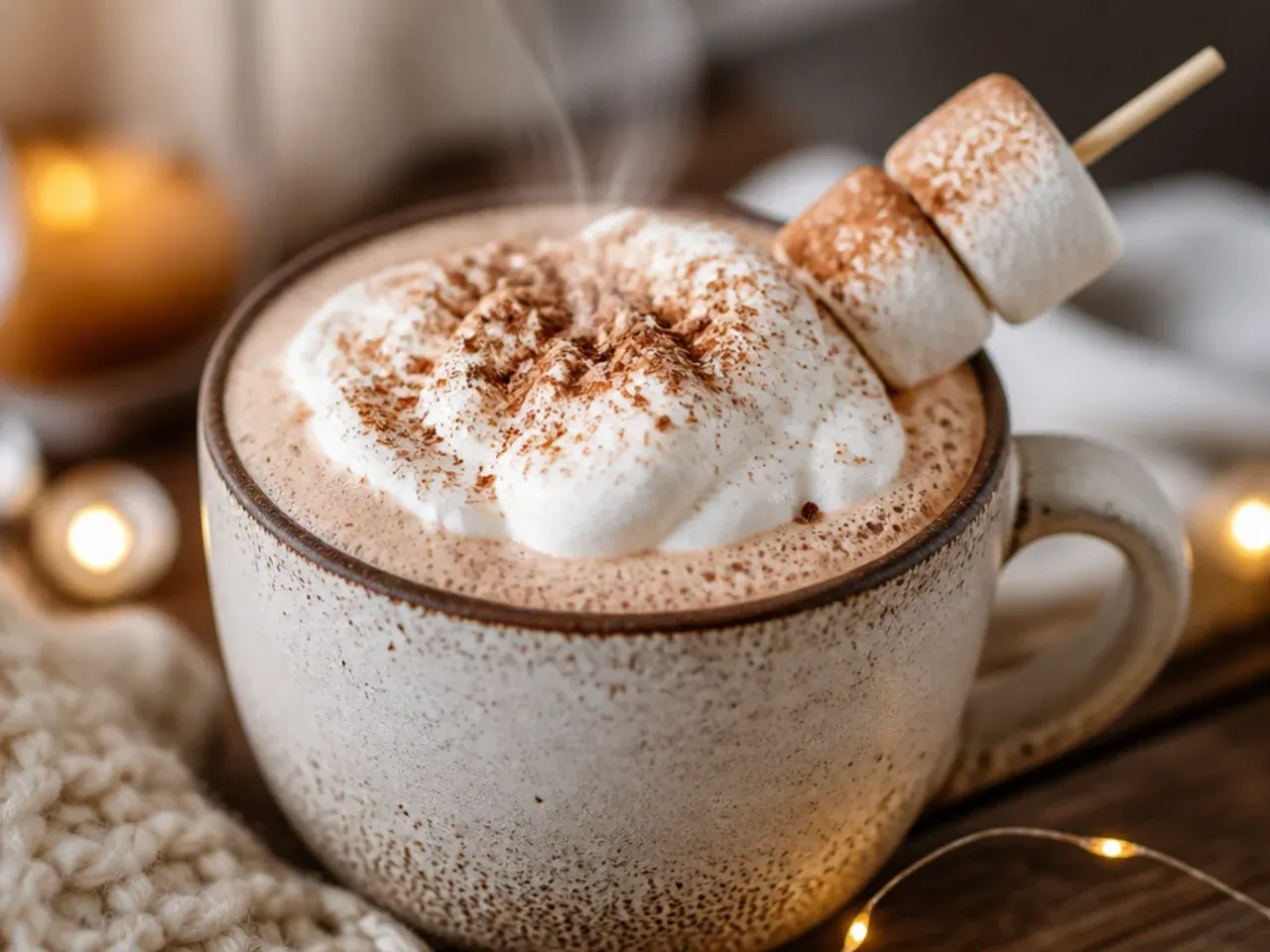 Hot chocolate swirled with marshmallow fluff and a toasted topping