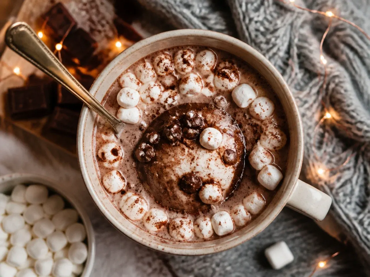 Hot chocolate bomb melting into a mug of steaming milk
