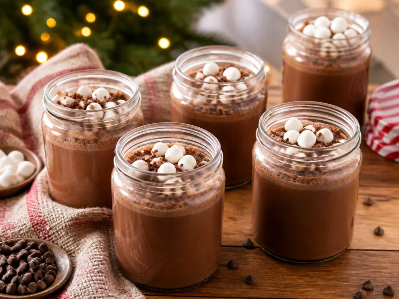 Jug of hot chocolate base being reheated on the stovetop