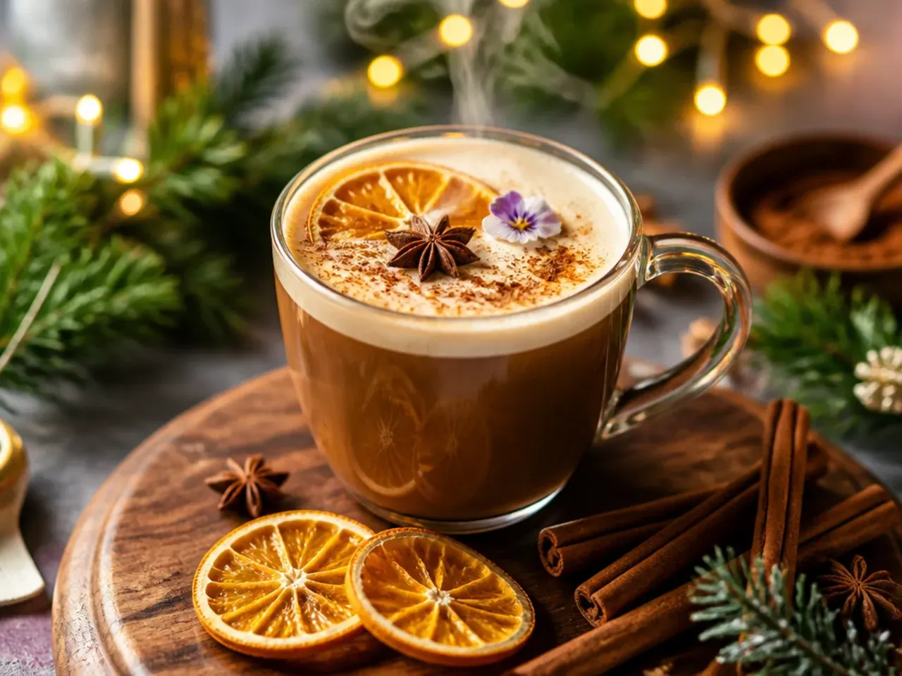 Hot buttered rum in a mug with a pat of spiced butter melting on top and a cinnamon stick stirrer