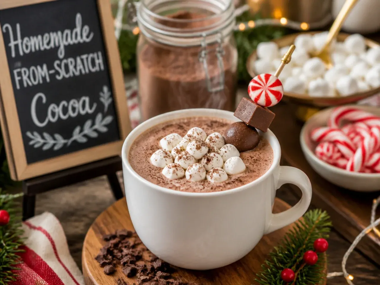 Chopped dark chocolate melting into warm milk for from-scratch hot cocoa