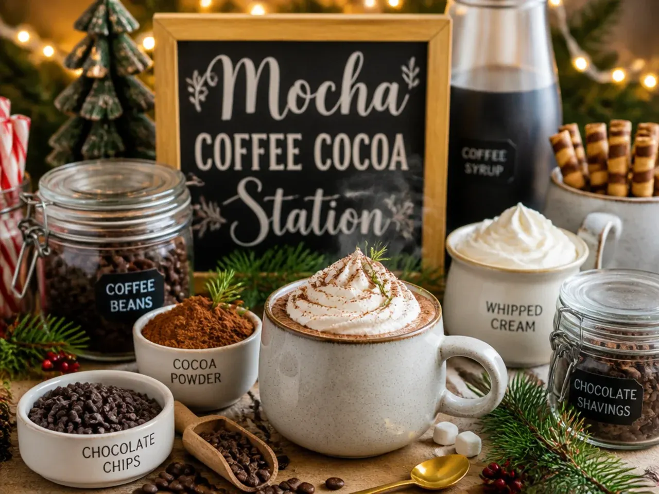 Mocha hot cocoa with a shot of espresso being stirred in