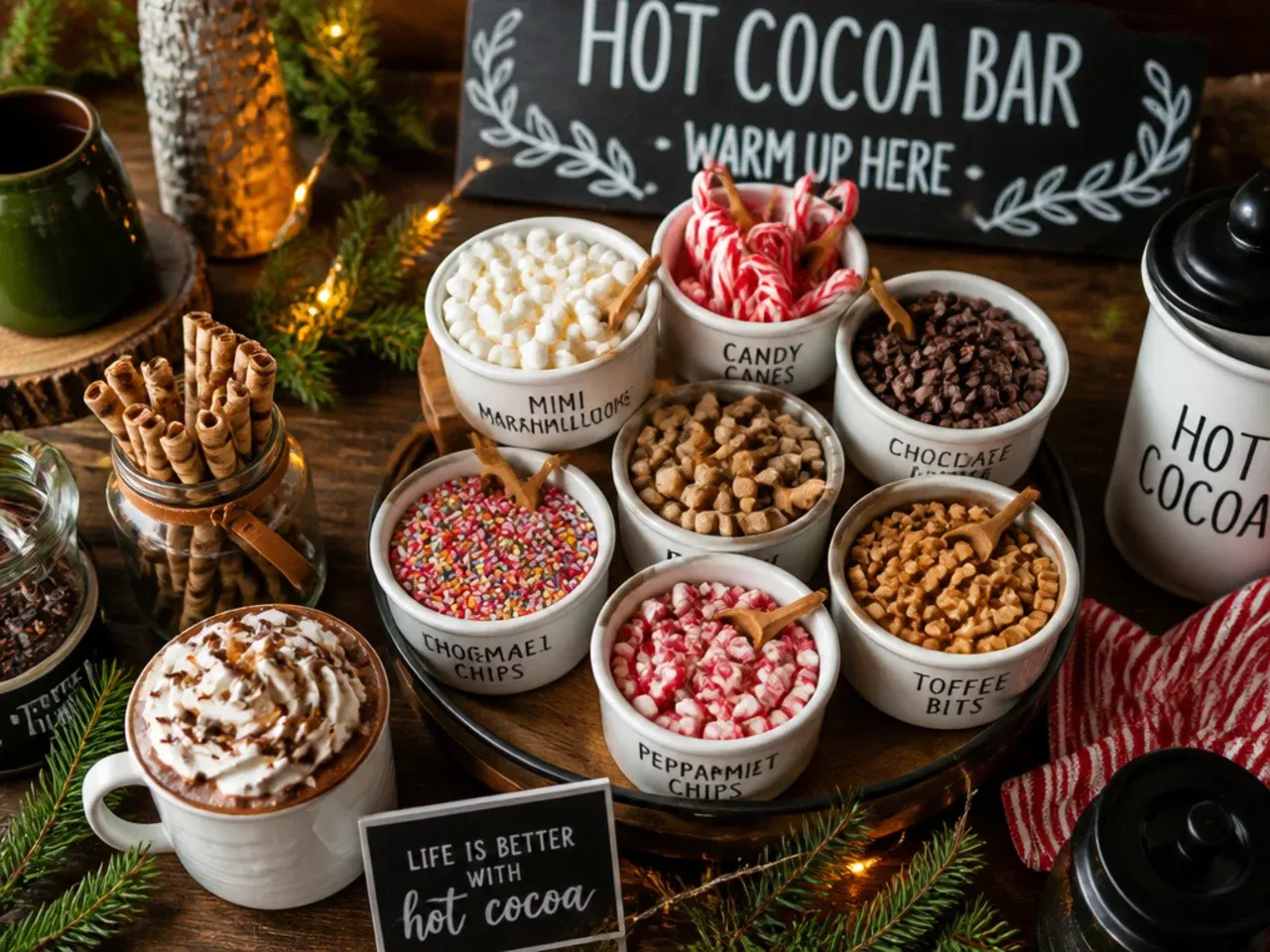 Vertical toppings wall as loaded hot cocoa bar decor