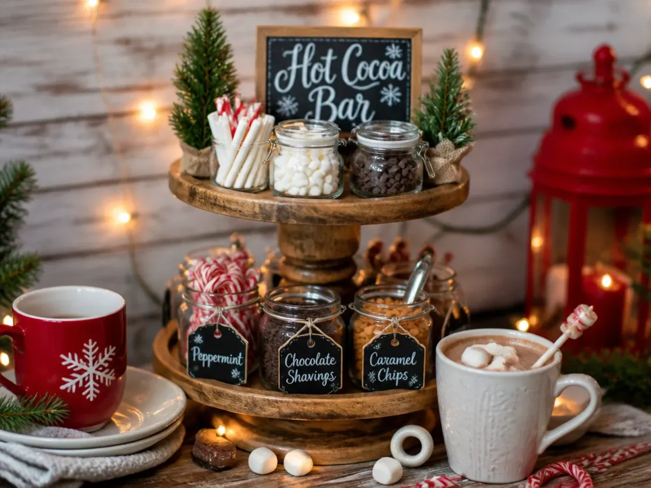 Tiered cake stand centrepiece for best-ever hot cocoa bar decor